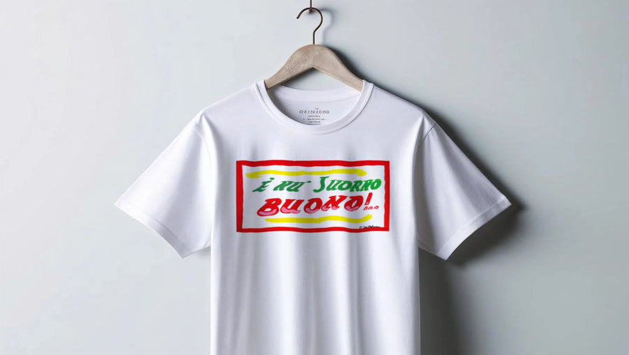 T-shirt È nu juorno buono colore bianca - Numeraio Pasquale