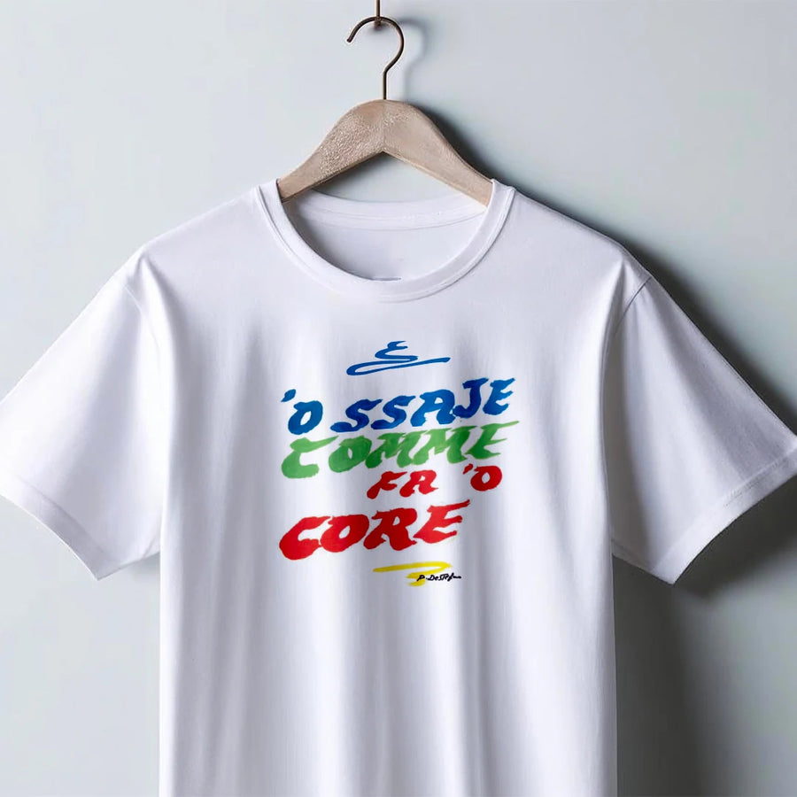 T-shirt O saje comm fa 'o core colore bianca - Numeraio Pasquale