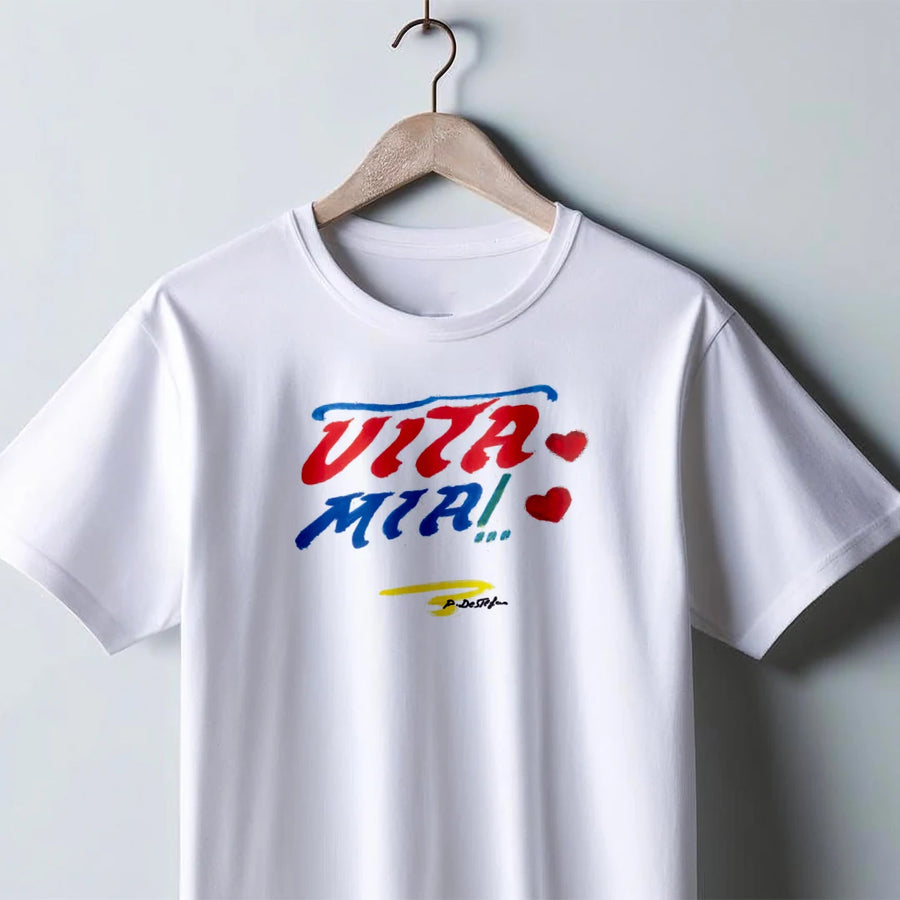 T-shirt Vita mia senza cornice colore bianca - Numeraio Pasquale
